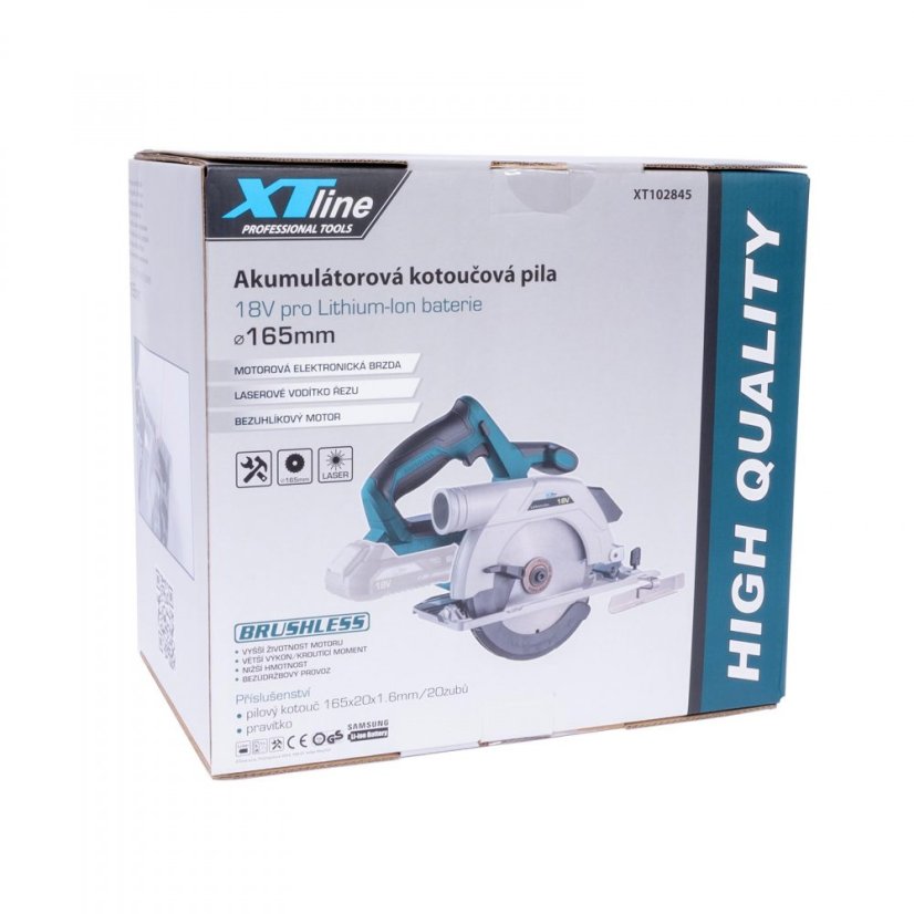 XTline XT102845 aku kotoučová pila 165mm bezuhlíková 18V