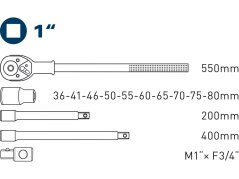FORTUM 4704012 hlavice nástrčné, sada 15ks, 1"