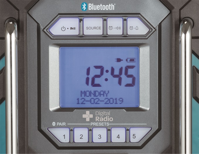 Makita DMR301 aku rádio s nabíječkou, DAB, Bluetooth, Li-ion CXT 10,8/12V,LXT14,4/18V Z
