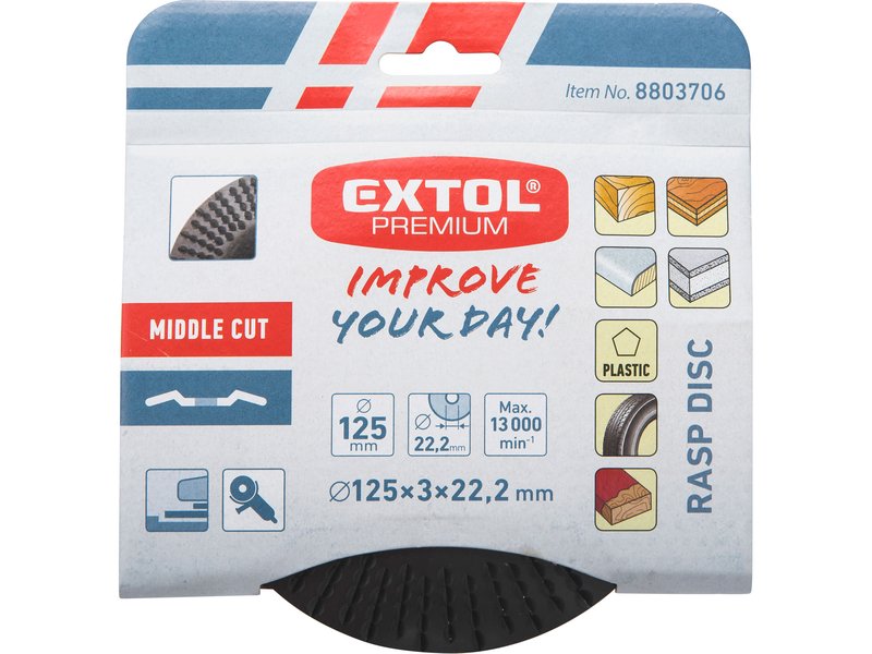 EXTOL PREMIUM 8803706 kotouč rašplový na dřevo 125x3x22,2, středně hrubý