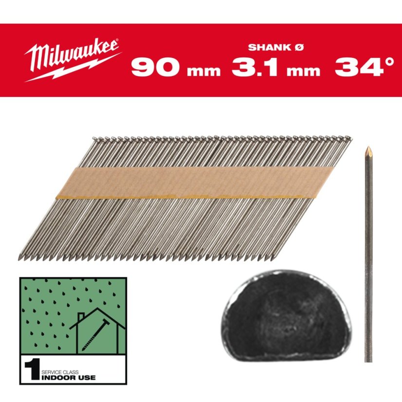 Milwaukee SS B SC1 3,1x90 hřebíky hladké D34 2200ks 4932492598