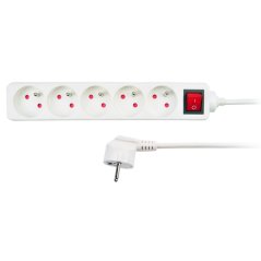 Solight PP52 prodlužovací přívod, 5 zásuvek, bílý, vypínač, 3m