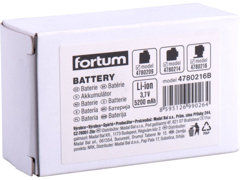 FORTUM 4780216B baterie akumulátorová k laserům, 3,7V, Li-ion, 5200mAh (19,2Wh)