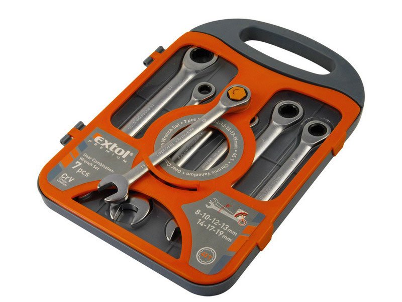 EXTOL PREMIUM 8816100 klíče ráčnové očkoploché, sada 7ks, 8-19mm