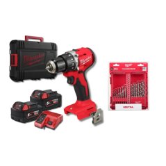 Milwaukee ELVINSET33 M18 BLPDRC-502C aku příklepová vrtačka + 19 dílná sada vrtáků HSS-G 2x 5 Ah M18 B5 4933492826
