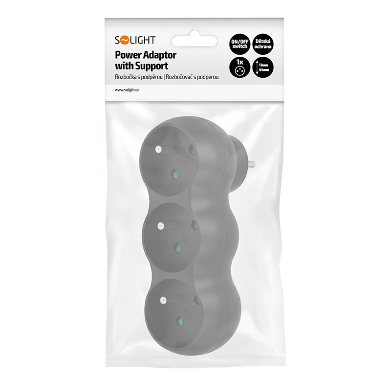 Solight P101B rozbočka s podpěrou, 3 x 10A, matná černá