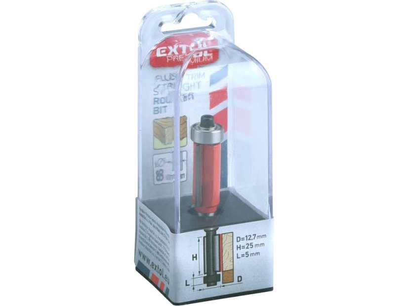 EXTOL PREMIUM 8802123 fréza ořezávací do dřeva, D12,7 x H25; průměr stopky 8mm