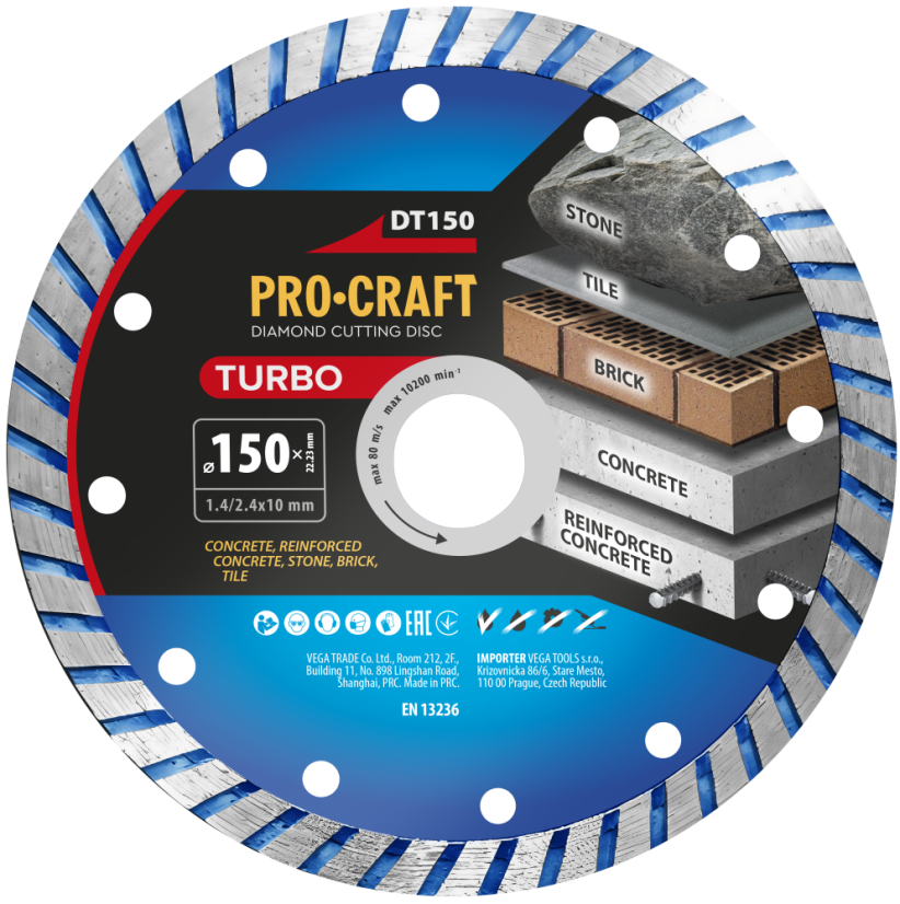 Procraft DT150 diamantový řezný kotouč Turbo 150mm Procraft DT150 diamantový řezný kotouč Turbo 150mm