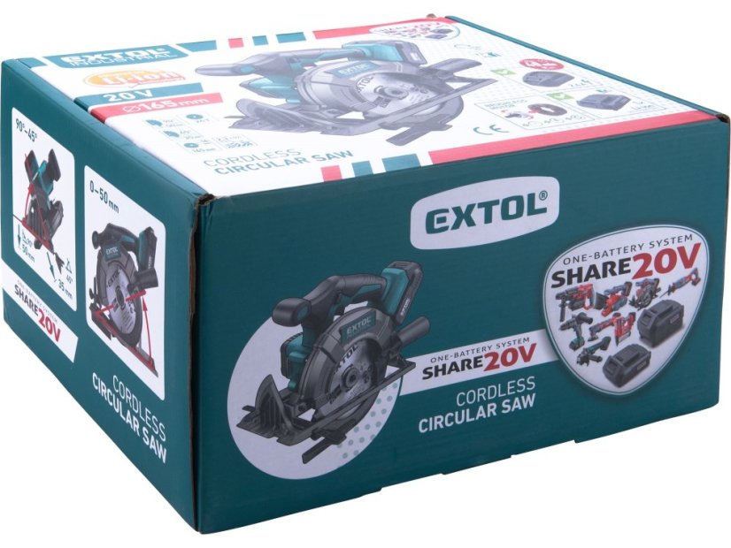 EXTOL INDUSTRIAL 8791822 pila kotoučová aku SHARE20V, 165mm, BRUSHLESS, 20V Li-ion, 2000mAh