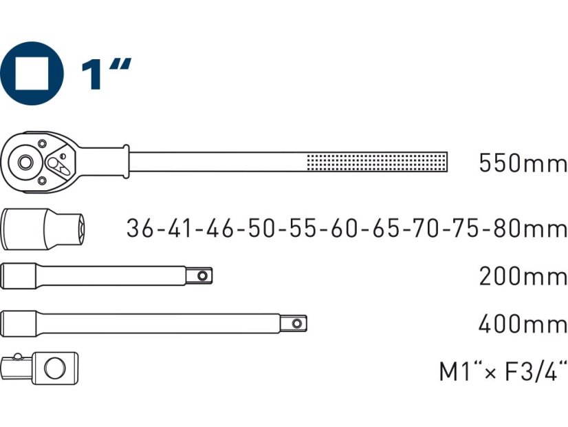 FORTUM 4704012 hlavice nástrčné, sada 15ks, 1"
