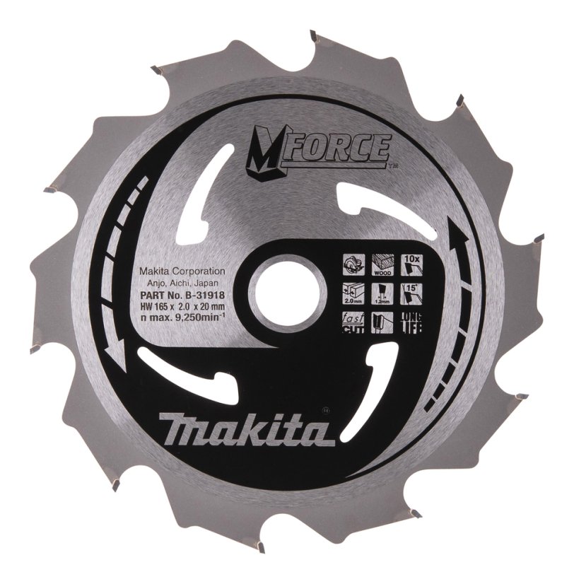 Makita B-31918 kotouč pilový dřevo MFORCE 165x2x20mm 10Z = old B-07886