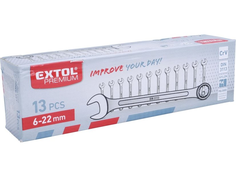 EXTOL PREMIUM 6733 klíče očkoploché, sada 13ks, 6-22mm