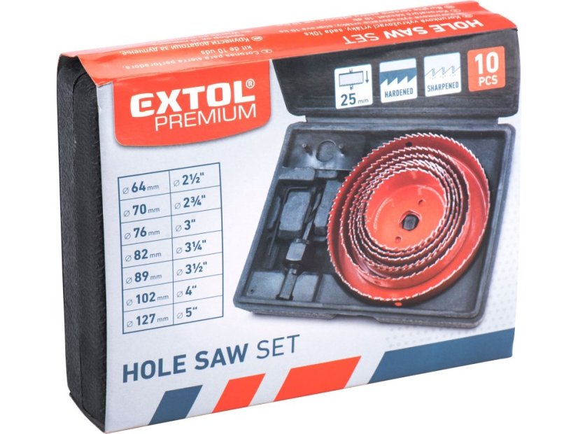 EXTOL PREMIUM 8801607 vrtáky vykružovací korunkové, 7průměrů O 64-127mm