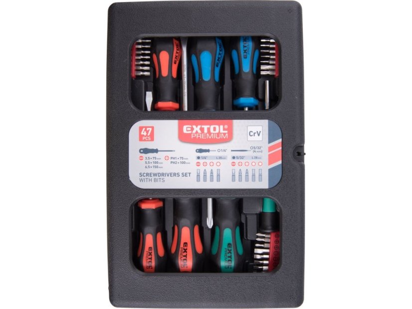 EXTOL PREMIUM 8819258 šroubováky a hroty sada 47ks, 1/4" hroty a 4mm mini hroty, CrV