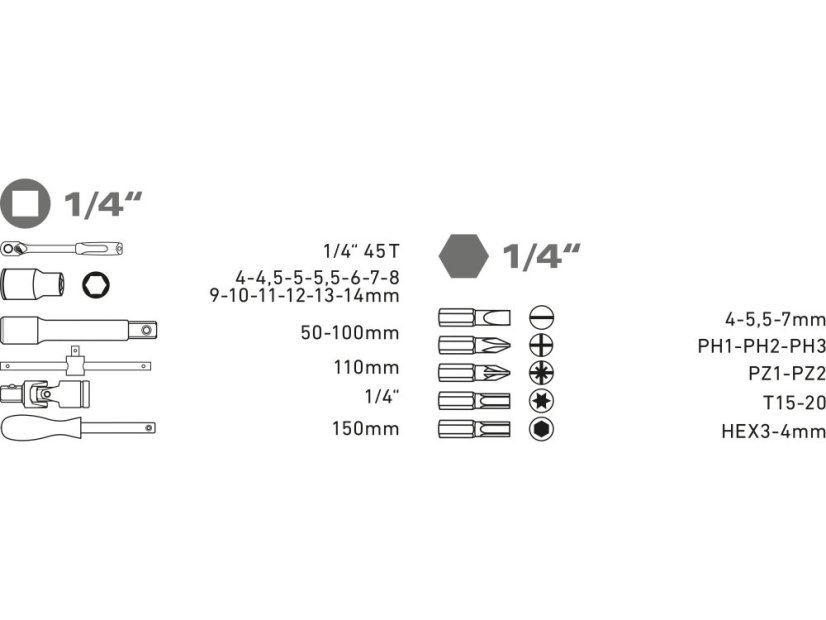 EXTOL PREMIUM 8818361 hlavice nástrčné, sada 30ks, 1/4", CrV