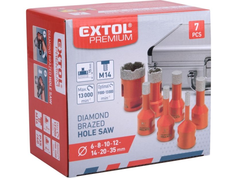 EXTOL PREMIUM 8802991 sada 7ks vykružovacích diamantových korunek 6-8-10-12-14-20-35mm, závit M14