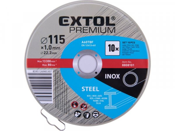EXTOL PREMIUM 8808101 kotouč řezný na ocel/nerez, 10ks, O 115x1,0x22,2mm