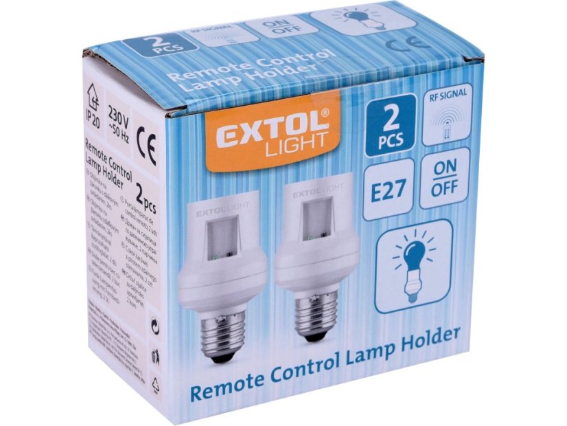EXTOL LIGHT 43810 objímka na žárovku dálkově ovládaná, 2ks, rozšiřující sada, max. 60W žárovka, E27, dosah 30m