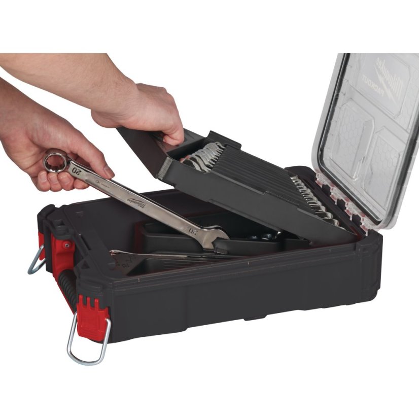 Milwaukee 15 dílná sada očkoplochých klíčů MAXBITE s kompaktním štíhlým organizérem PACKOUT 4932498141