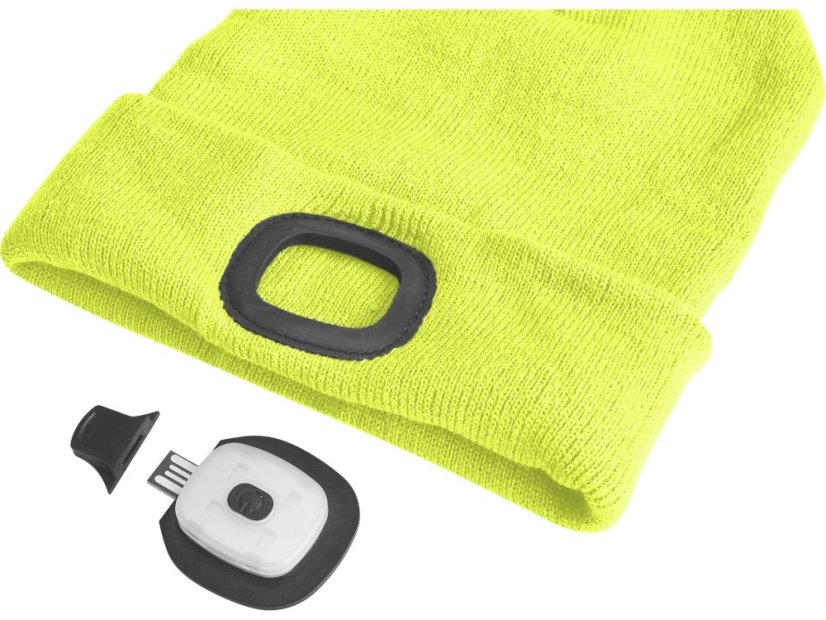 EXTOL LIGHT 43194 čepice s čelovkou 4x45lm, USB nabíjení, fluorescentní žlutá, univerzální velikost