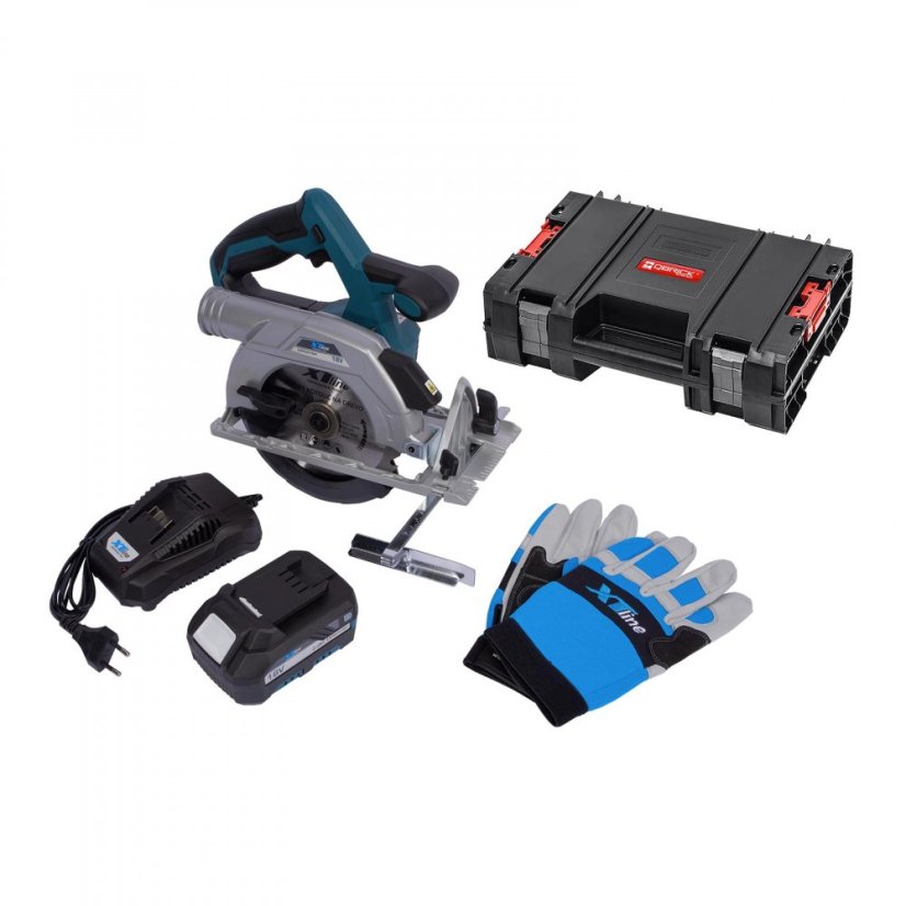 XTline XT102845-1B5B aku kotoučová pila bezuhlíková 165mm 18V + baterie 5Ah + nabíječka 3.5A + box
