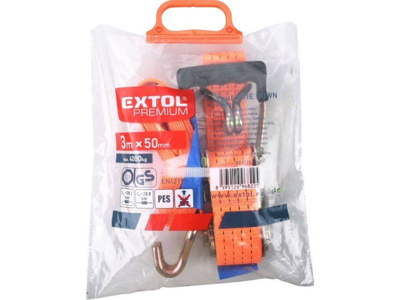 EXTOL PREMIUM 8861151 pás upínací ráčnový s háky, 3m x 50mm, max. 4000kg