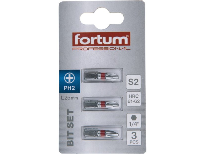 FORTUM 4741202 hrot křížový phillips, sada 3ks, PH 2x25mm, S2