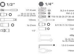 EXTOL PREMIUM 8818420 sada nářadí 55ks, 1/4", 1/2", CrV