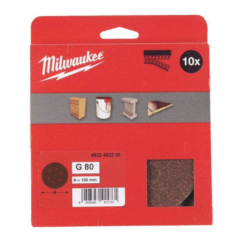 Milwaukee 150 mm H&L GR 80 - 10 pc - Brusné listy pro excentrické brusky ? 125 a 150 mm 4932492209