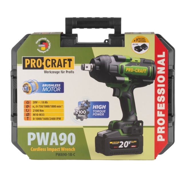 Procraft PWA90 aku rázový utahovák 3/4" 2100 Nm 20V 1x8Ah