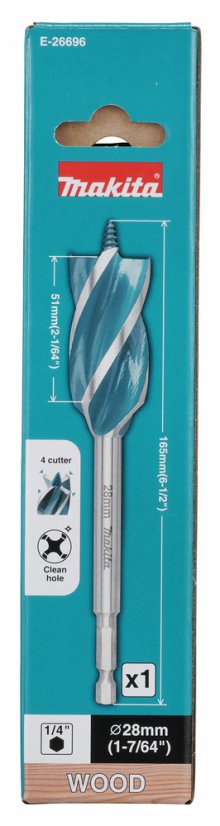 Makita E-26696 vrták do dřeva 28x165mm čtyřbřitý šestihran 1/4"