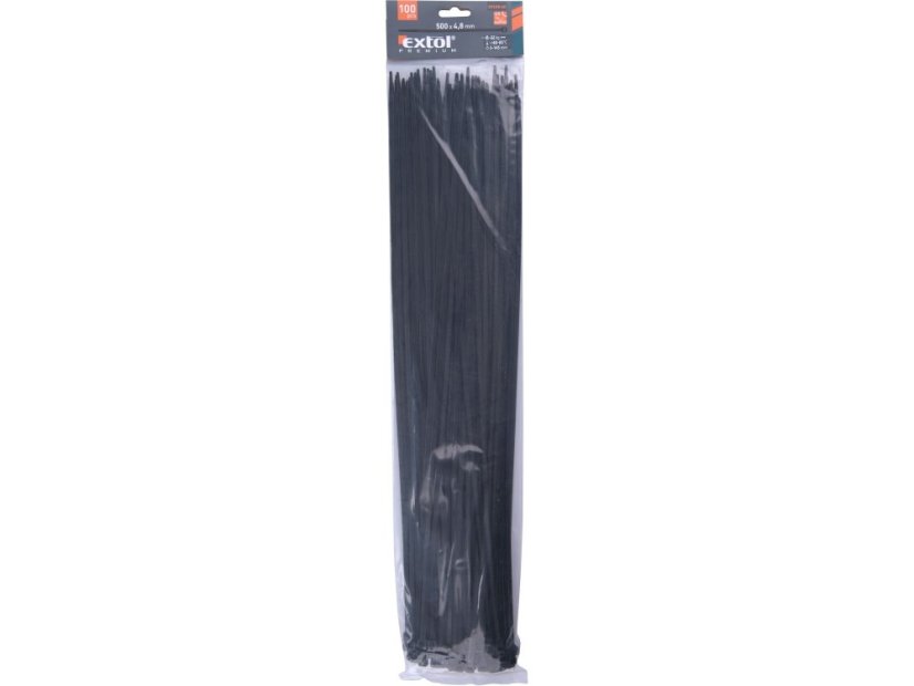EXTOL PREMIUM 8856168 pásky stahovací na kabely černé, 500x4,8mm, 100ks, nylon PA66