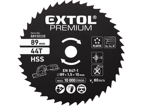 EXTOL PREMIUM kotouč pilový HSS, ⌀89x1x10mm, 44T 8893022E