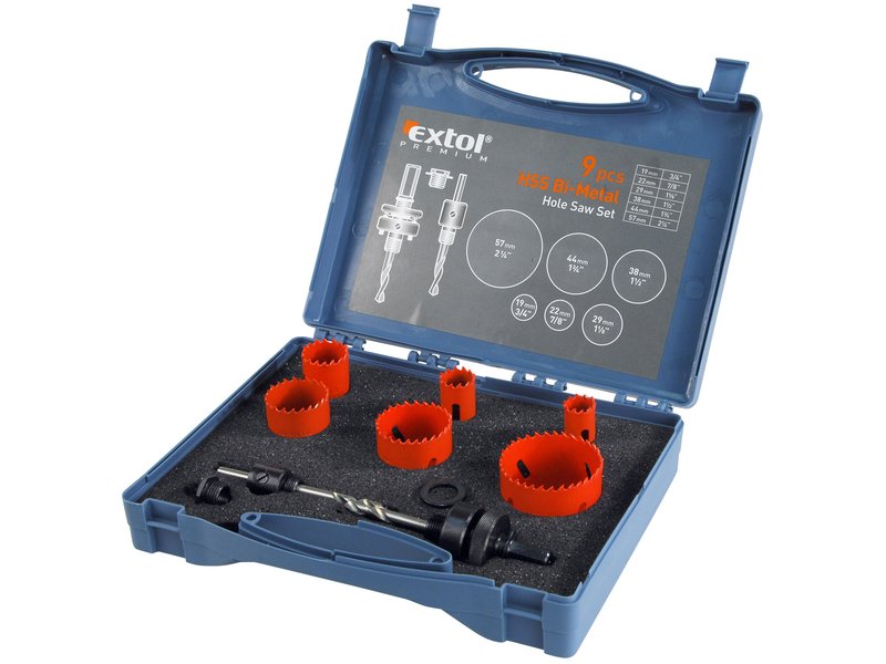 EXTOL PREMIUM 8801602 vrtáky korunkové, instalatérské, 6 průměrů ?19-57mm, HSS/Bi-metal