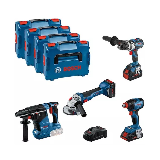 Bosch aku sada nářadí 18V GSR 18V-110C + GDX 18V-210C + GWS 18V-10 + GBH 18V-24C + 1× 4,0 Ah + 2× 5,5 Ah 0615990N32